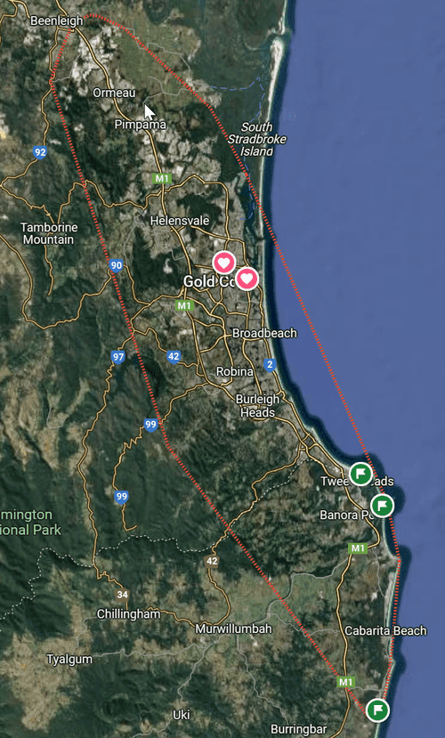Map showing Gold Coast service area